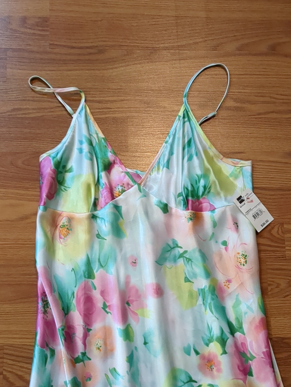 NWT Vintage Delicates Pastel Floral Asymmetric Ruffle Slip Dress - Picture 3 of 7